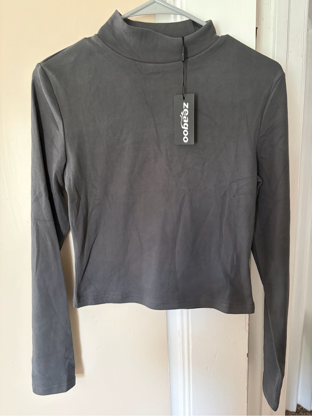 zeagoo Charcoal Mock Neck Long Sleeve Top